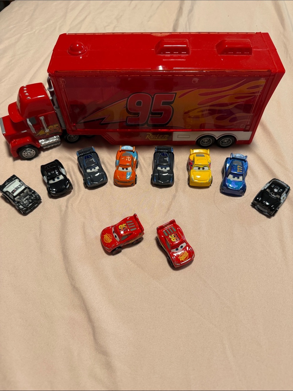 Cars Red Hauler Truck Playset with Assorted Mini Cars